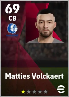 Matties Volckaert eFootball 2026 player card — 69 OVR CB