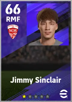 Jimmy Sinclair eFootball 2026 player card — 66 OVR RMF