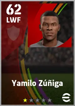 Yamilo Zuniga eFootball 2026 player card — 62 OVR LWF