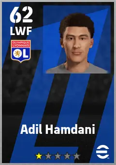 Adil Hamdani eFootball 2026 player card — 62 OVR LWF