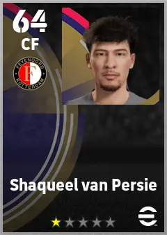 Shaqueel van Persie eFootball 2026 player card — 64 OVR CF