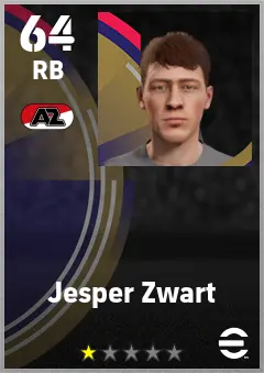 Jesper Zwart eFootball 2026 player card — 64 OVR RB
