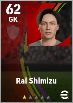 Rai Shimizu eFootball 2026 player card — 62 OVR GK