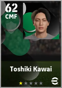 Toshiki Kawai eFootball 2026 player card — 62 OVR CMF
