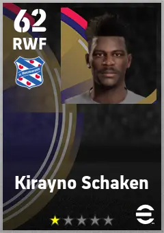 Kirayno Schaken eFootball 2026 player card — 62 OVR RWF