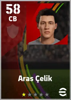 Aras Celik eFootball 2026 player card — 58 OVR CB