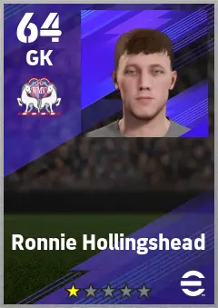 Ronnie Hollingshead eFootball 2026 player card — 64 OVR GK