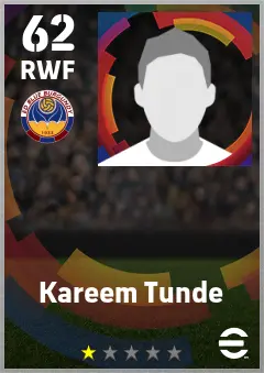 Kareem Tunde eFootball 2026 player card — 62 OVR RWF
