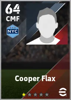 Cooper Flax eFootball 2026 player card — 64 OVR CMF
