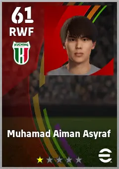 Muhamad Aiman Asyraf eFootball 2026 player card — 61 OVR RWF