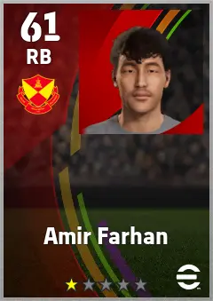 Amir Farhan eFootball 2026 player card — 61 OVR RB