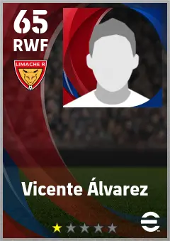 Vicente Alvarez eFootball 2026 player card — 65 OVR RWF