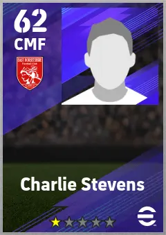 Charlie Stevens eFootball 2026 player card — 62 OVR CMF