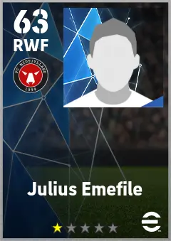 Julius Emefile eFootball 2026 player card — 63 OVR RWF