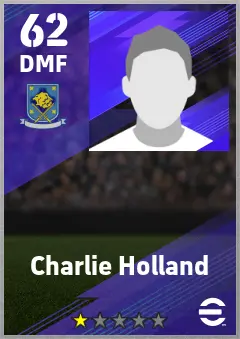 Charlie Holland eFootball 2026 player card — 62 OVR DMF