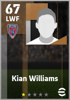 Kian Williams eFootball 2026 player card — 67 OVR LWF