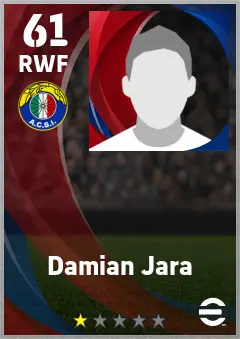 Damian Jara eFootball 2026 player card — 61 OVR RWF
