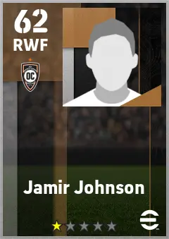Jamir Johnson eFootball 2026 player card — 62 OVR RWF