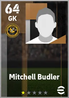 Mitchell Budler eFootball 2026 player card — 64 OVR GK