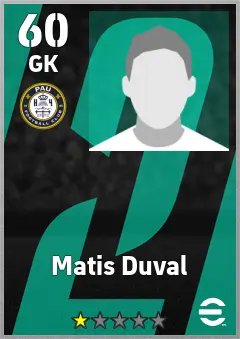 Matis Duval eFootball 2026 player card — 60 OVR GK