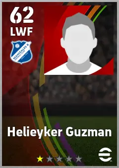 Helieyker Guzman eFootball 2026 player card — 62 OVR LWF
