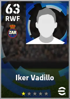 Iker Vadillo eFootball 2026 player card — 63 OVR RWF