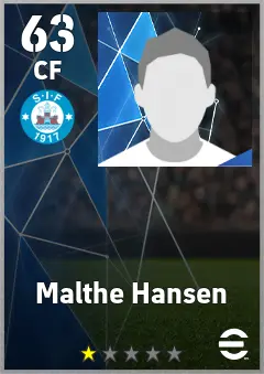 Malthe Hansen eFootball 2026 player card, 63 OVR CF
