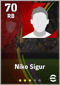 Niko Sigur eFootball 2026 player card — 70 OVR RB
