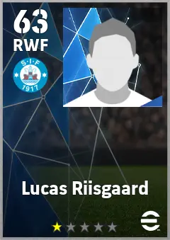 Lucas Riisgaard eFootball 2026 player card, 63 OVR RWF