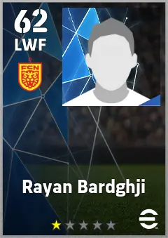 Rayan Bardghji eFootball 2026 player card, 62 OVR LWF