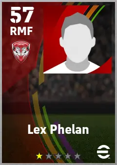 Lex Phelan eFootball 2026 player card — 57 OVR RMF