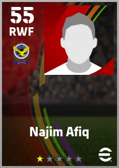 Najim Afiq eFootball 2026 player card — 55 OVR RWF