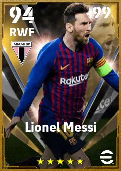 Lionel Messi eFootball 2026 player card — 94 OVR RWF