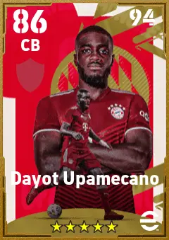 Dayot Upamecano eFootball 2026 player card — 86 OVR CB