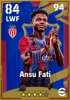 Ansu Fati eFootball 2026 player card — 84 OVR LWF