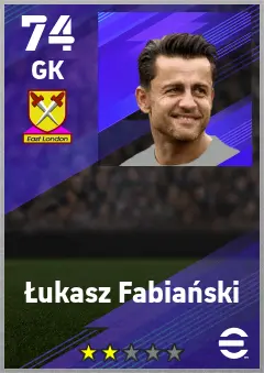 Lukasz Fabianski eFootball 2026 player card — 74 OVR GK