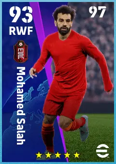 Mohamed Salah eFootball 2026 player card — 93 OVR RWF