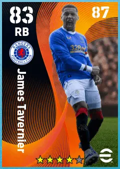 James Tavernier eFootball 2026 player card — 83 OVR RB