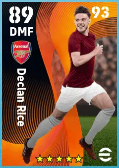Declan Rice eFootball 2026 player card — 89 OVR DMF
