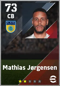 Mathias Jorgensen eFootball 2026 player card — 73 OVR CB