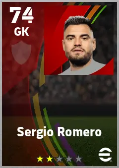 Sergio Romero eFootball 2026 player card — 74 OVR GK