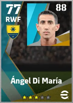 Angel Di Maria eFootball 2026 player card — 77 OVR RWF