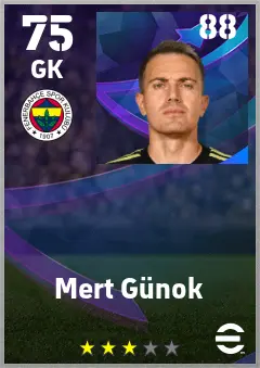 Mert Gunok eFootball 2026 player card — 75 OVR GK