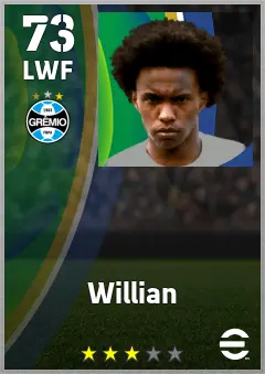 Willian eFootball 2026 player card — 73 OVR LWF