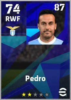 Pedro eFootball 2026 player card — 74 OVR RWF