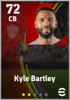 Kyle Bartley eFootball 2026 player card — 72 OVR CB