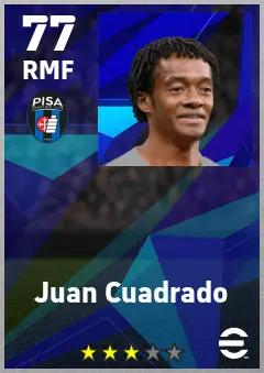 Juan Cuadrado eFootball 2026 player card — 77 OVR RMF