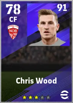 Chris Wood eFootball 2026 player card — 78 OVR CF