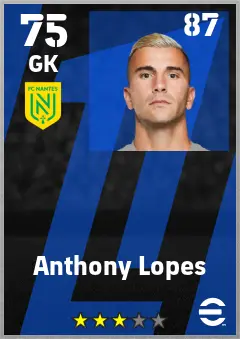Anthony Lopes eFootball 2026 player card — 75 OVR GK