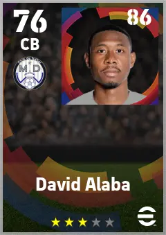 David Alaba eFootball 2026 player card — 76 OVR CB